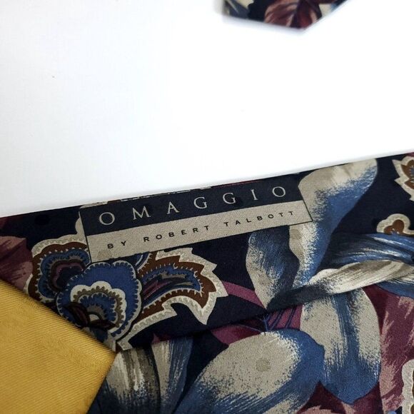 Robert Talbott Omaggio Floral Print Blue Red Wide Silk Tie - Picture 3 of 6